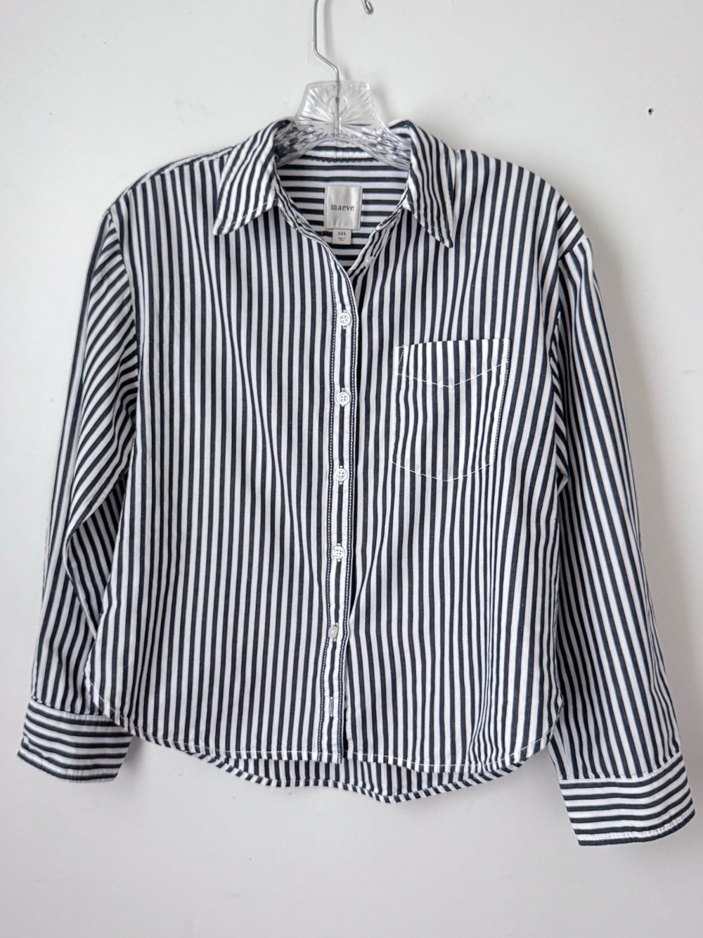 Maeve shrunken Graphite & White Striped Button-Front Shirt - Anthropologie XXS
